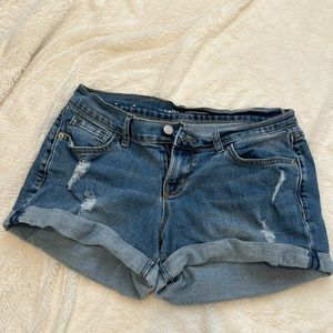 Midrise distressed denim short